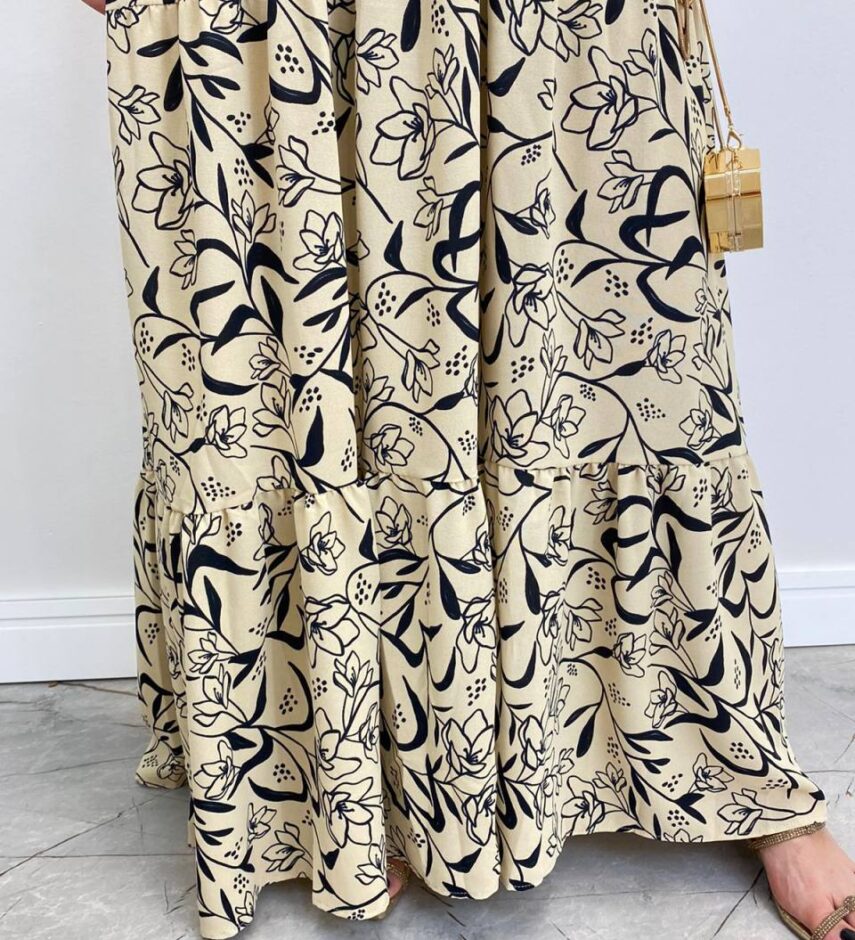 Vestido Longo sem Bojo com Lastex Estampado Nude - Fernanda Ramos Store