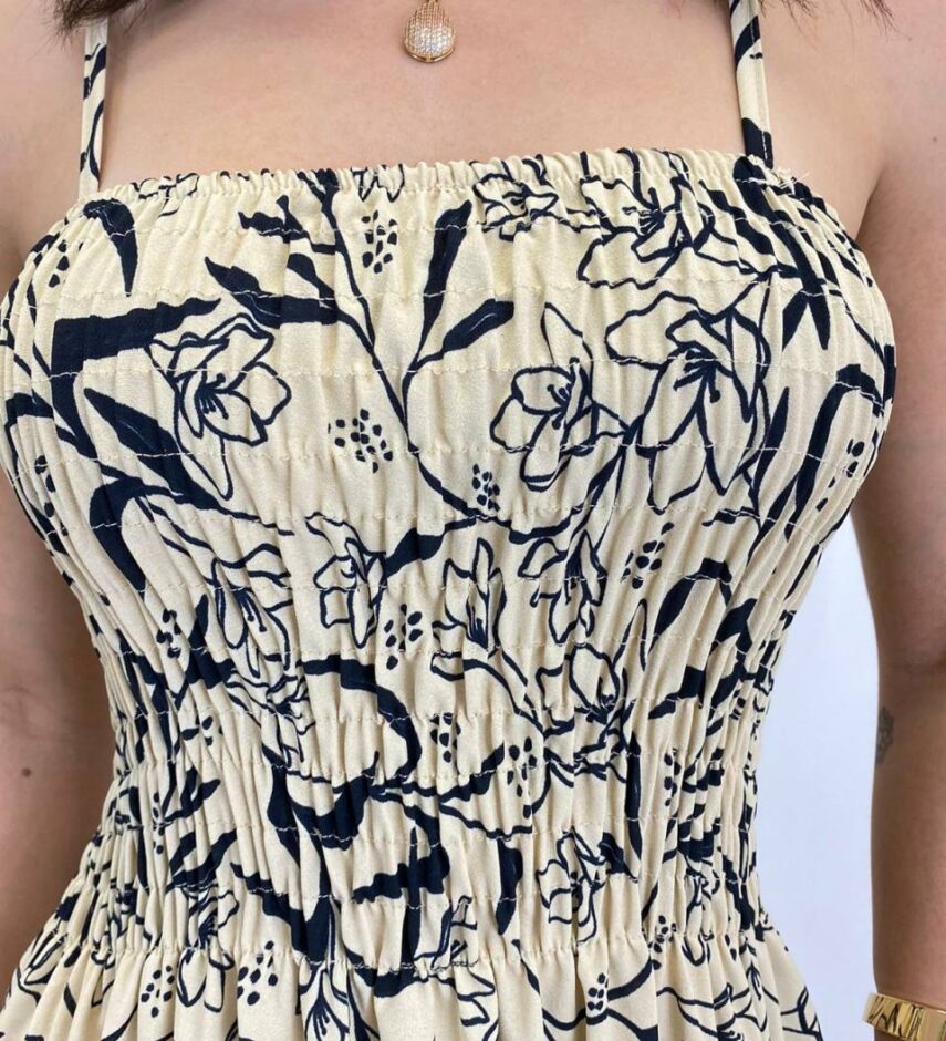Vestido Longo sem Bojo com Lastex Estampado Nude - Fernanda Ramos Store