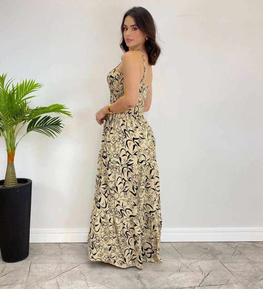 Vestido Longo sem Bojo com Lastex Estampado Nude - Fernanda Ramos Store