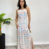 Vestido Longo Viscolinho sem Bojo Listrado Fundo Off White - Fernanda Ramos Store