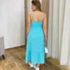 Vestido Longuete com Bojo e Botões Alça Regulável Poá Azul - Fernanda Ramos Store