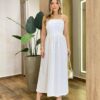 Vestido Midi Ana Júlia de Linho com Amarração Atrás Off White - Fernanda Ramos Store