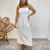 Vestido Midi Ana Júlia de Linho com Amarração Atrás Off White - Fernanda Ramos Store