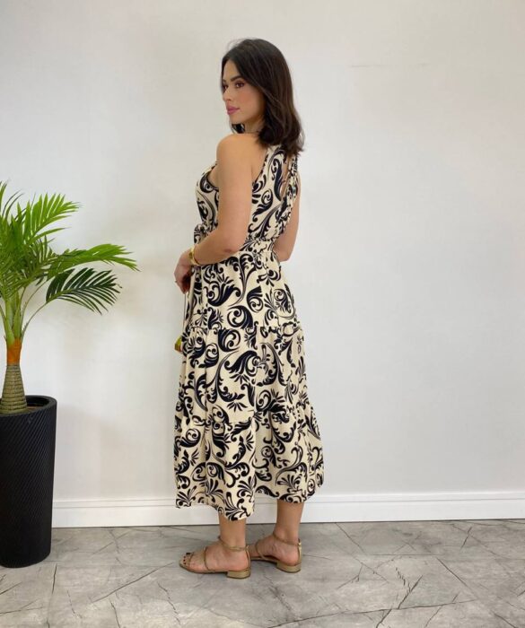 Vestido Midi Bianca sem Bojo com Amarração Estampado - Fernanda Ramos Store