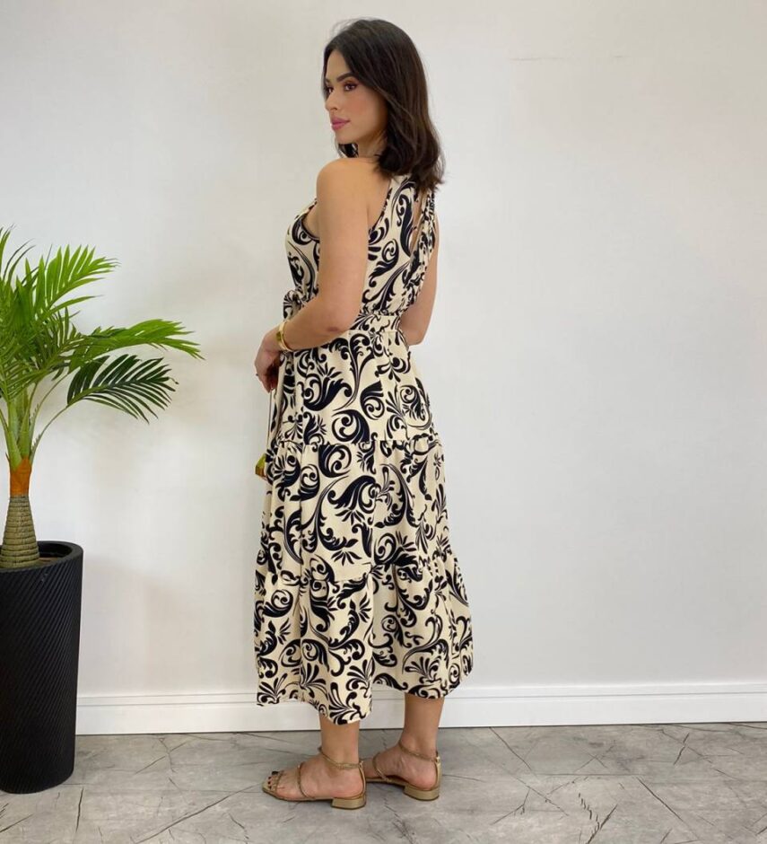 Vestido Midi Bianca sem Bojo com Amarração Estampado - Fernanda Ramos Store