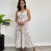 Vestido Midi com Bojo e Alça Regulável Estampa Borboletas Branco - Fernanda Ramos Store