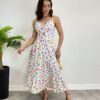 Vestido Midi com Bojo e Alça Regulável Estampa Borboletas Branco - Fernanda Ramos Store