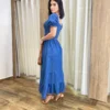 Vestido Midi Jeans Manga Bufante sem Bojo com Lastex - Fernanda Ramos Store