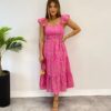 Vestido Midi Juliana sem Bojo Bordado Floral Pink - Fernanda Ramos Store