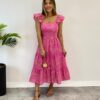 Vestido Midi Juliana sem Bojo Bordado Floral Pink - Fernanda Ramos Store