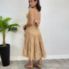 Vestido Midi Laura com Bojo e Amarração Atrás Bege - Fernanda Ramos Store