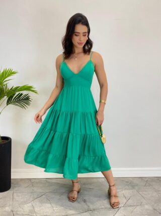 Vestido Midi Laura com Bojo e Amarração Atrás Verde - Fernanda Ramos Store