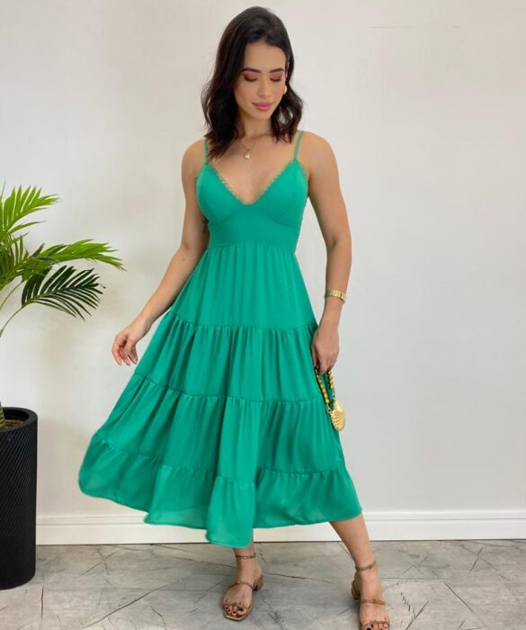 Vestido Midi Laura com Bojo e Amarração Atrás Verde - Fernanda Ramos Store