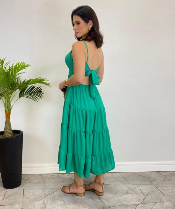 Vestido Midi Laura com Bojo e Amarração Atrás Verde - Fernanda Ramos Store