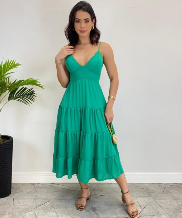 Vestido Midi Laura com Bojo e Amarração Atrás Verde - Fernanda Ramos Store