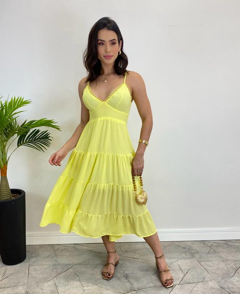 Vestido Midi Laura com Bojo e Amarração Atrás Verde Lima - Fernanda Ramos Store