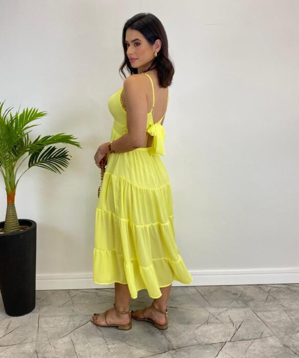 Vestido Midi Laura com Bojo e Amarração Atrás Verde Lima - Fernanda Ramos Store