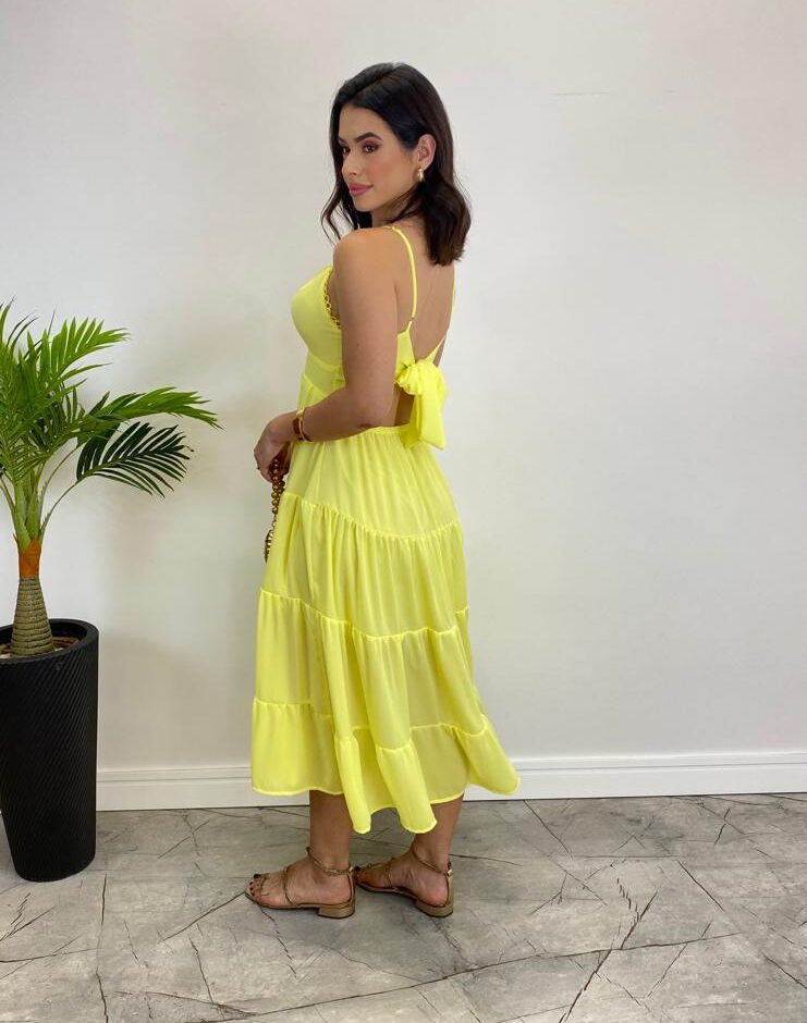 Vestido Midi Laura com Bojo e Amarração Atrás Verde Lima - Fernanda Ramos Store