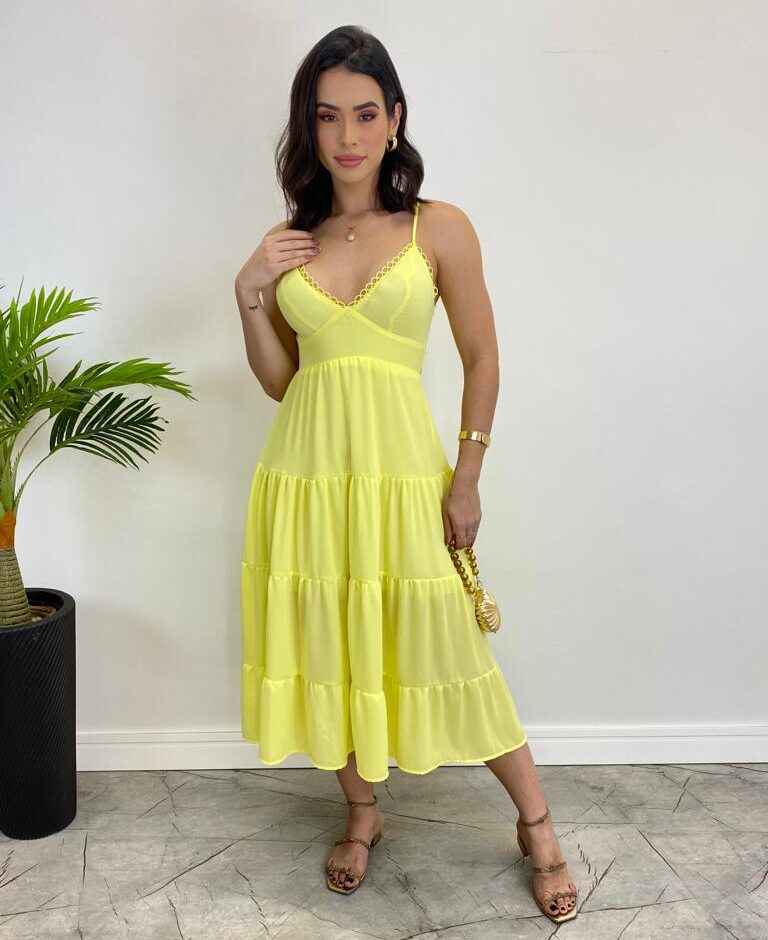 Vestido Midi Laura com Bojo e Amarração Atrás Verde Lima - Fernanda Ramos Store