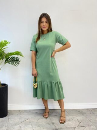 Vestido Midi Raquel sem Bojo Manga 3/4 Verde Menta - Fernanda Ramos Store