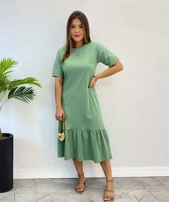 Vestido Midi Raquel sem Bojo Manga 3/4 Verde Menta - Fernanda Ramos Store