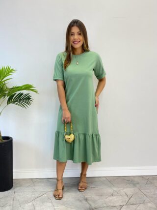 Vestido Midi Raquel sem Bojo Manga 3/4 Verde Menta - Fernanda Ramos Store