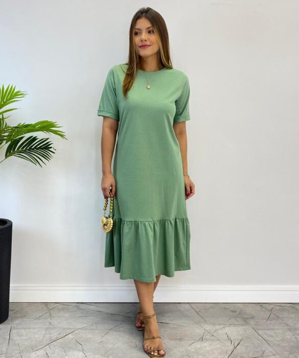 Vestido Midi Raquel sem Bojo Manga 3/4 Verde Menta - Fernanda Ramos Store