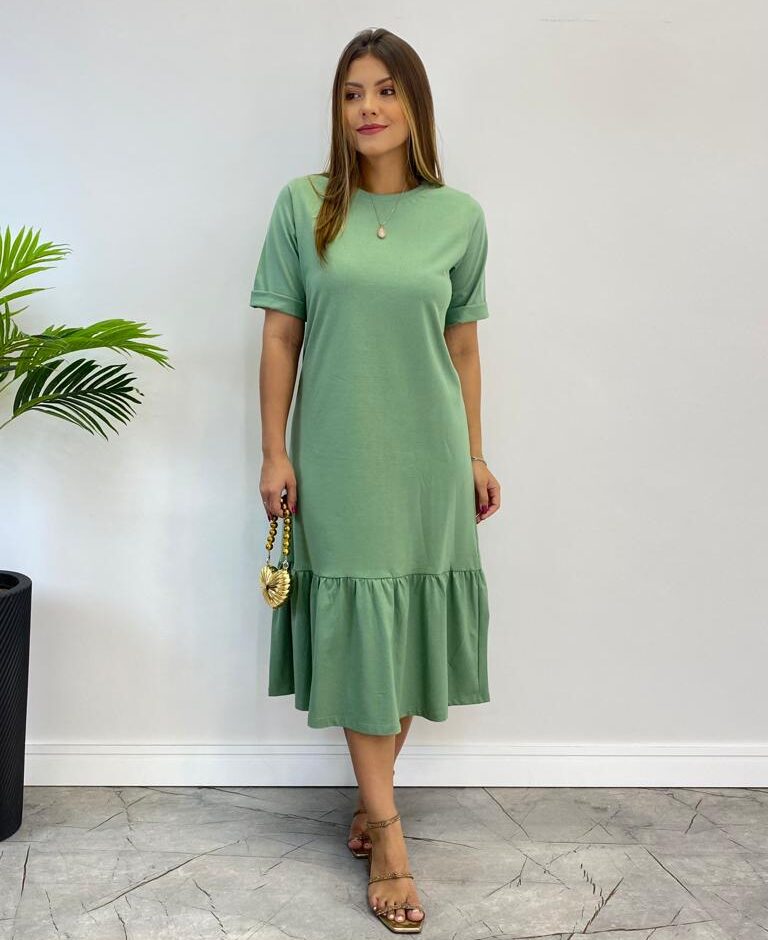 Vestido Midi Raquel sem Bojo Manga 3/4 Verde Menta - Fernanda Ramos Store