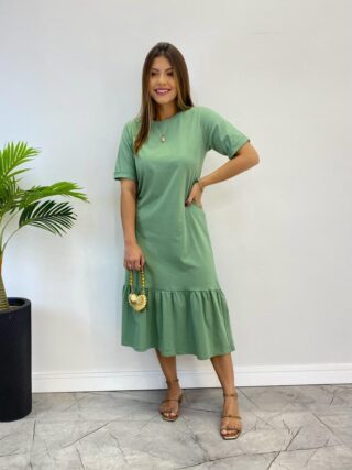 Vestido Midi Raquel sem Bojo Manga 3/4 Verde Menta - Fernanda Ramos Store