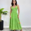 Vestido Midi sem Bojo com Amarração Nas Alças Verde Listrado - Fernanda Ramos Store