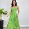 Vestido Midi sem Bojo com Amarração Nas Alças Verde Listrado - Fernanda Ramos Store