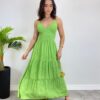 Vestido Midi sem Bojo com Amarração Nas Alças Verde Listrado - Fernanda Ramos Store