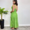 Vestido Midi sem Bojo com Amarração Nas Alças Verde Listrado - Fernanda Ramos Store