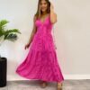 Vestido Midi sem Bojo com Amarração Nas Alças Pink Listrado - Fernanda Ramos Store