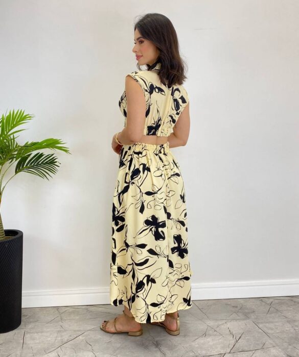 Vestido Midi sem Bojo Gola Alta Nude Estampado - Fernanda Ramos Store