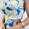 Vestido Midi sem Bojo Gola Alta Nude Estampado de Azul - Fernanda Ramos Store