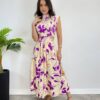 Vestido Midi sem Bojo Gola Alta Nude Estampado de Roxo - Fernanda Ramos Store