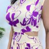 Vestido Midi sem Bojo Gola Alta Nude Estampado de Roxo - Fernanda Ramos Store