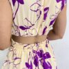 Vestido Midi sem Bojo Gola Alta Nude Estampado de Roxo - Fernanda Ramos Store