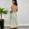 Vestido Midi Tricoline com Bojo e Fenda Listrado de Verde - Fernanda Ramos Store