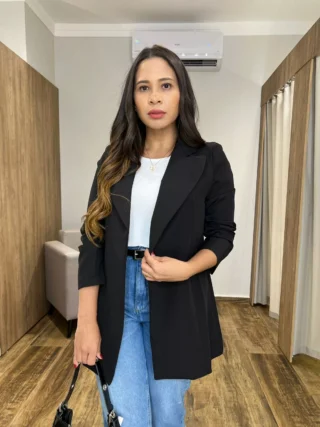 Blazer Feminino Manga Longa Fernanda Preto - Fernanda Ramos Store