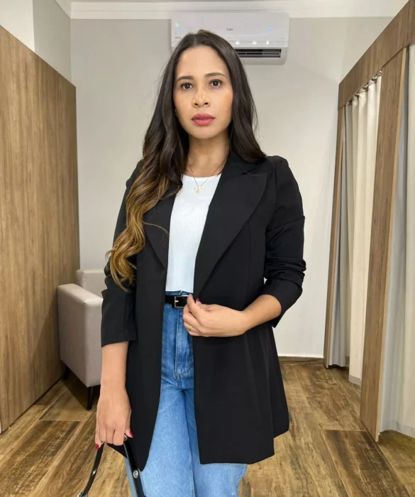 Blazer Feminino Manga Longa Fernanda Preto - Fernanda Ramos Store