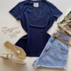 Blusa Feminina Manga Curta Baby Look Malwee Azul Marinho - Fernanda Ramos Store