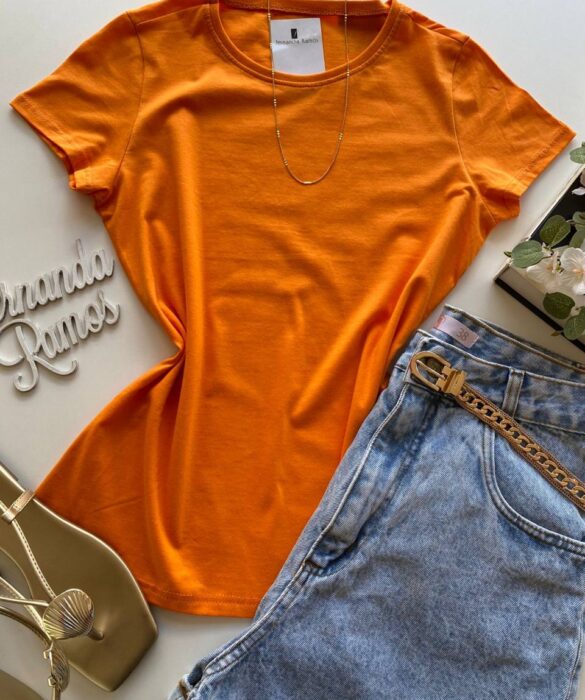 Blusa Feminina Manga Curta Baby Look Malwee Laranja - Fernanda Ramos Store