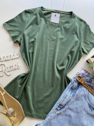 Blusa Feminina Manga Curta Baby Look Malwee Verde Militar - Fernanda Ramos Store