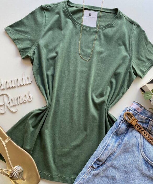 Blusa Feminina Manga Curta Baby Look Malwee Verde Militar - Fernanda Ramos Store