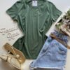 Blusa Feminina Manga Curta Baby Look Malwee Verde Militar - Fernanda Ramos Store