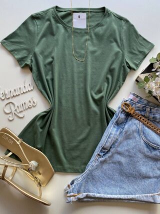 Blusa Feminina Manga Curta Baby Look Malwee Verde Militar - Fernanda Ramos Store