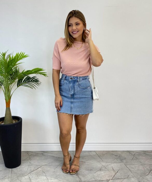 Blusa Feminina Manga Curta Modal Ariane Rosa - Fernanda Ramos Store