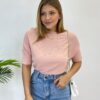 Blusa Feminina Manga Curta Modal Ariane Rosa - Fernanda Ramos Store